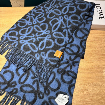 ANAGRAM 200 CM SCARF IN BLACK MIX BLUE ALPACA AND WOOL 411848