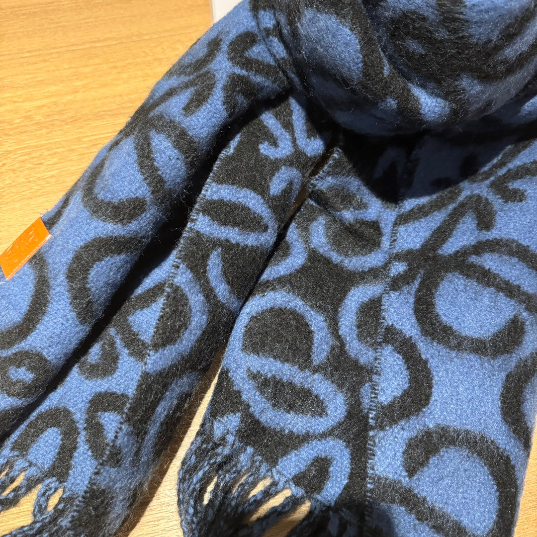 ANAGRAM 200 CM SCARF IN BLACK MIX BLUE ALPACA AND WOOL 411848