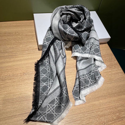 SQUARE SCARF 140 CM IN BLACK MIX WHITE  WOOL AND SILK 415454