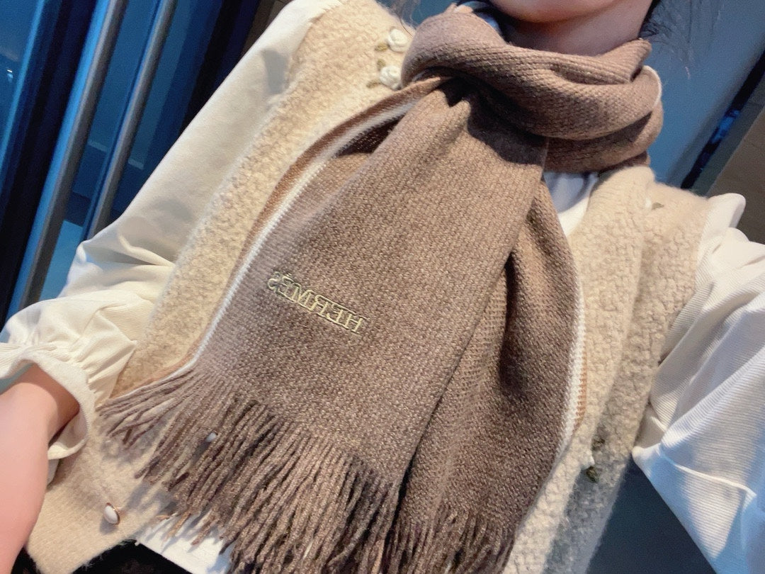 SCARF 180 CM IN MEDIUM BROWN MIX WHITE CASHMERE 376517