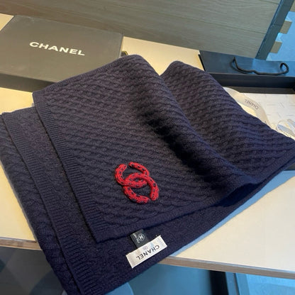 SCARF 170 CM IN NAVY BLUE CASHMERE WITH RED LOGO 401991