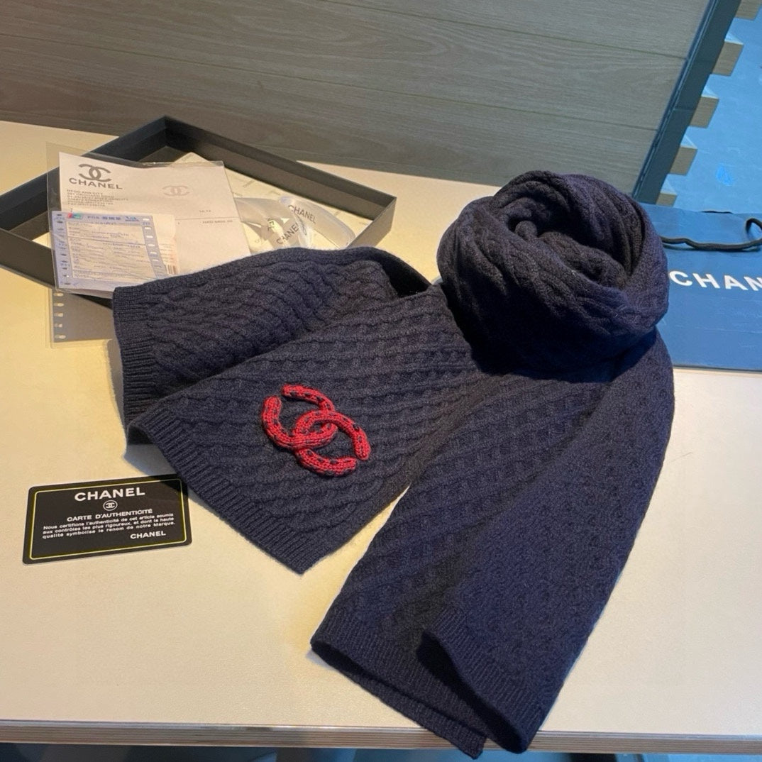 SCARF 170 CM IN NAVY BLUE CASHMERE WITH RED LOGO 401991