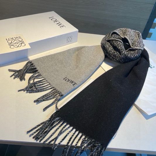 SCARF 180 CM IN BLACK MIX LIGHT GRAY WOOL AND CASHMERE 415236