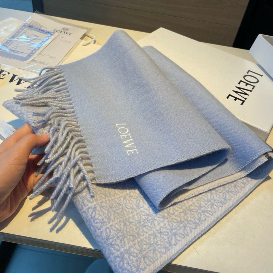 SCARF 180 CM IN LIGHT BLUE MIX WHITE WOOL AND CASHMERE 415238