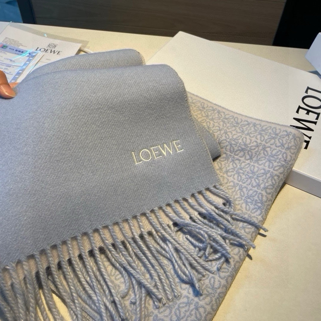 SCARF 180 CM IN LIGHT BLUE MIX WHITE WOOL AND CASHMERE 415238