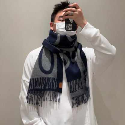 SCARF 180 CM IN INDIGO BLUE MIX LIGHT GRAY WOOL AND CASHMERE 415267