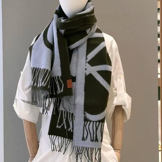 SCARF 180 CM IN ARMY GREEN MIX WHITE WOOL AND CASHMERE 415268