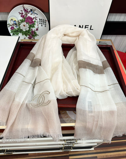 SCARF 200 CM IN TAN BEIGE SILK AND CASHMERE 400024