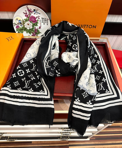 SCARF 200 CM IN BLACK MIX WHITE CASHMERE 400030