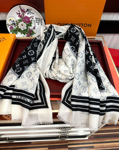 SCARF 200 CM IN BLACK MIX WHITE CASHMERE 400032