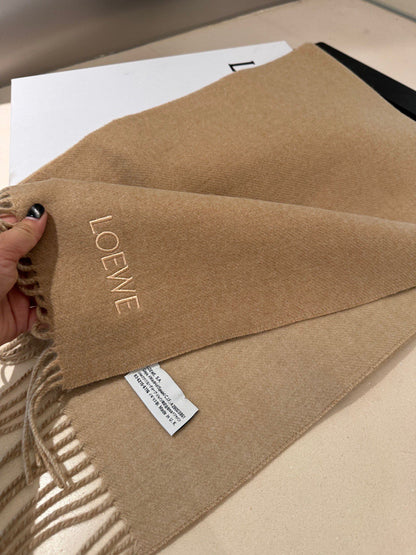 ANAGRAM DOUBLE-SIDED SCARF 182 CM IN CAMEL BEIGE WOOL AND CASHMERE 357779