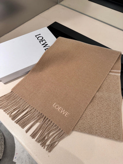 ANAGRAM DOUBLE-SIDED SCARF 182 CM IN CAMEL BEIGE WOOL AND CASHMERE 357779