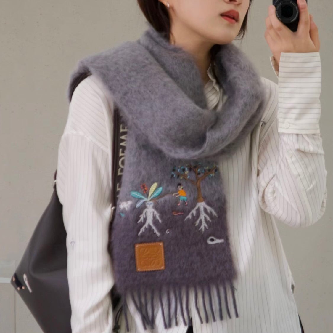 SCARF 185 CM IN SHARK GRAY MOHAIR AND WOOL 381038