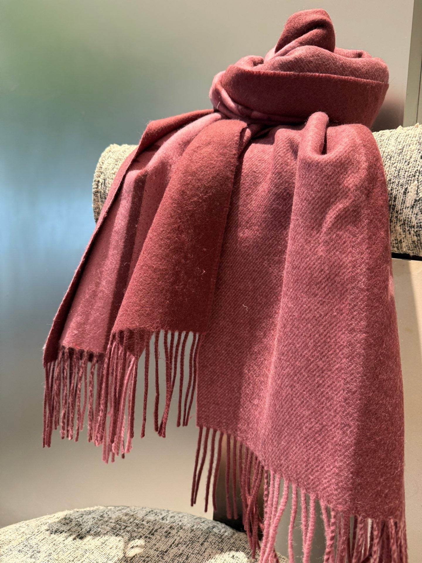 SCARF 200 CM IN SANGRIA RED MIX ROUGE PINK WOOL AND CASHMERE 411536