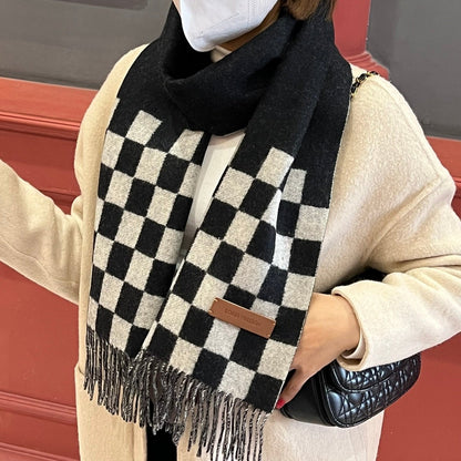 DAMIER SCARF 180 CM IN BLACK MIX WHITE CASHMERE 388315