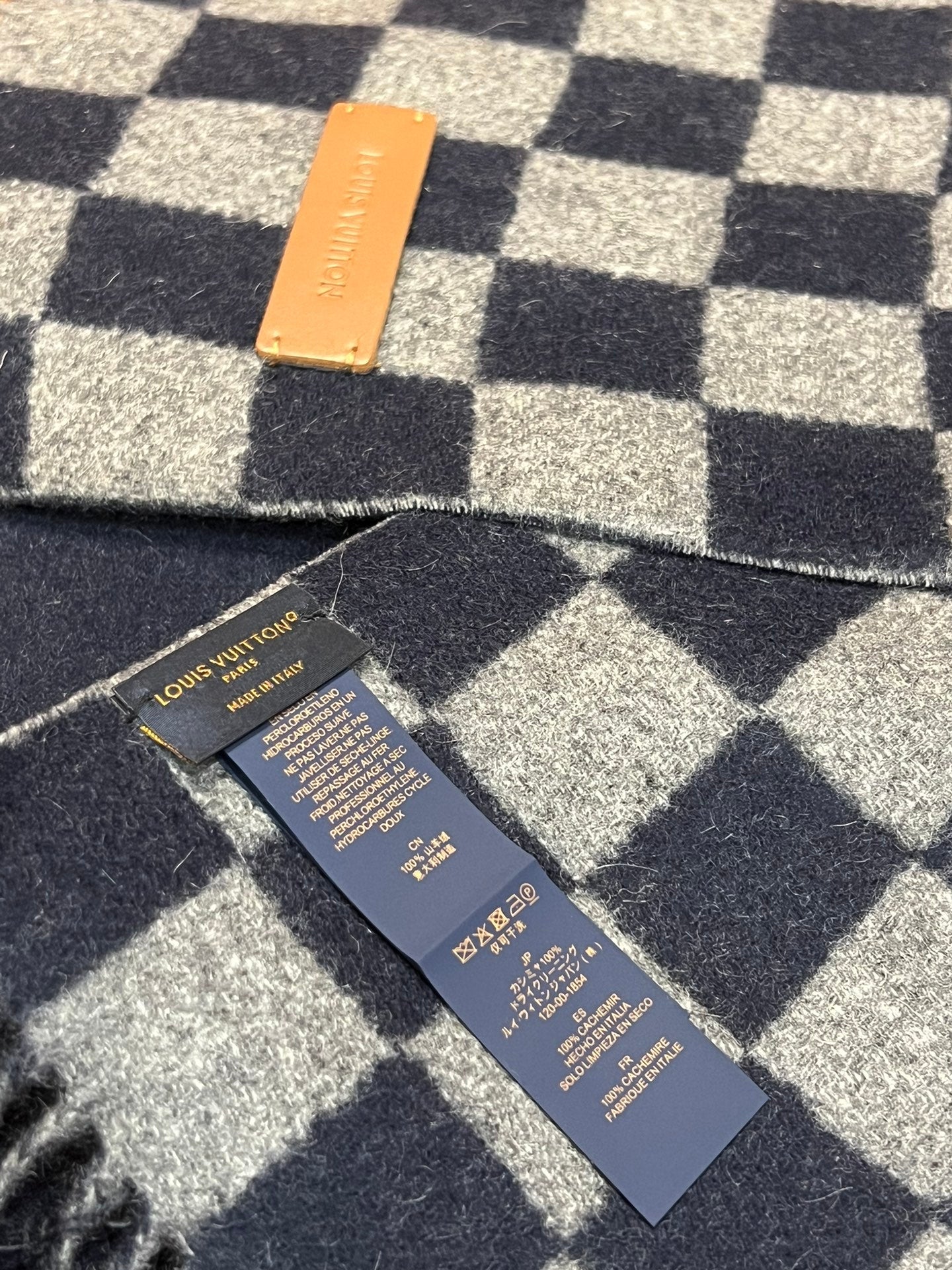 DAMIER SCARF 180 CM IN MIDNIGHT BLUE MIX GRAY CASHMERE 388316