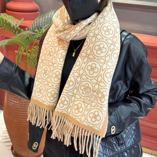 FLOWER MONOGRAM SCARF 180 CM IN TORTILLA BROWN MIX WHITE CASHMERE 388304