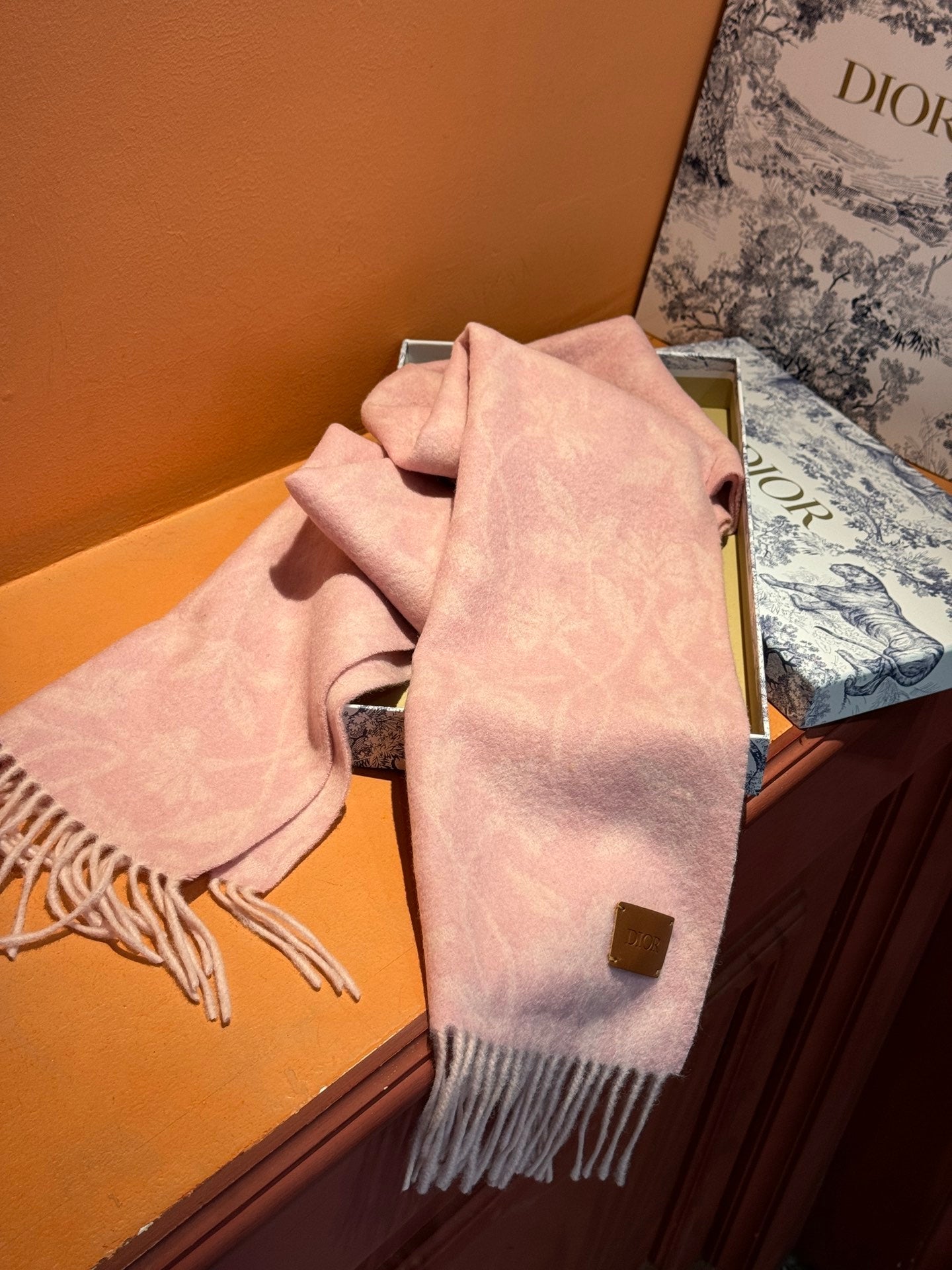 SCARF 180 CM IN BABY PINK MONOGRAM CASHMERE 394643