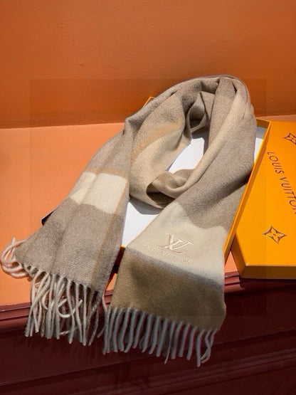 SCARF 180 CM IN KHAKI BROWN MIX WHITE CASHMERE 399872