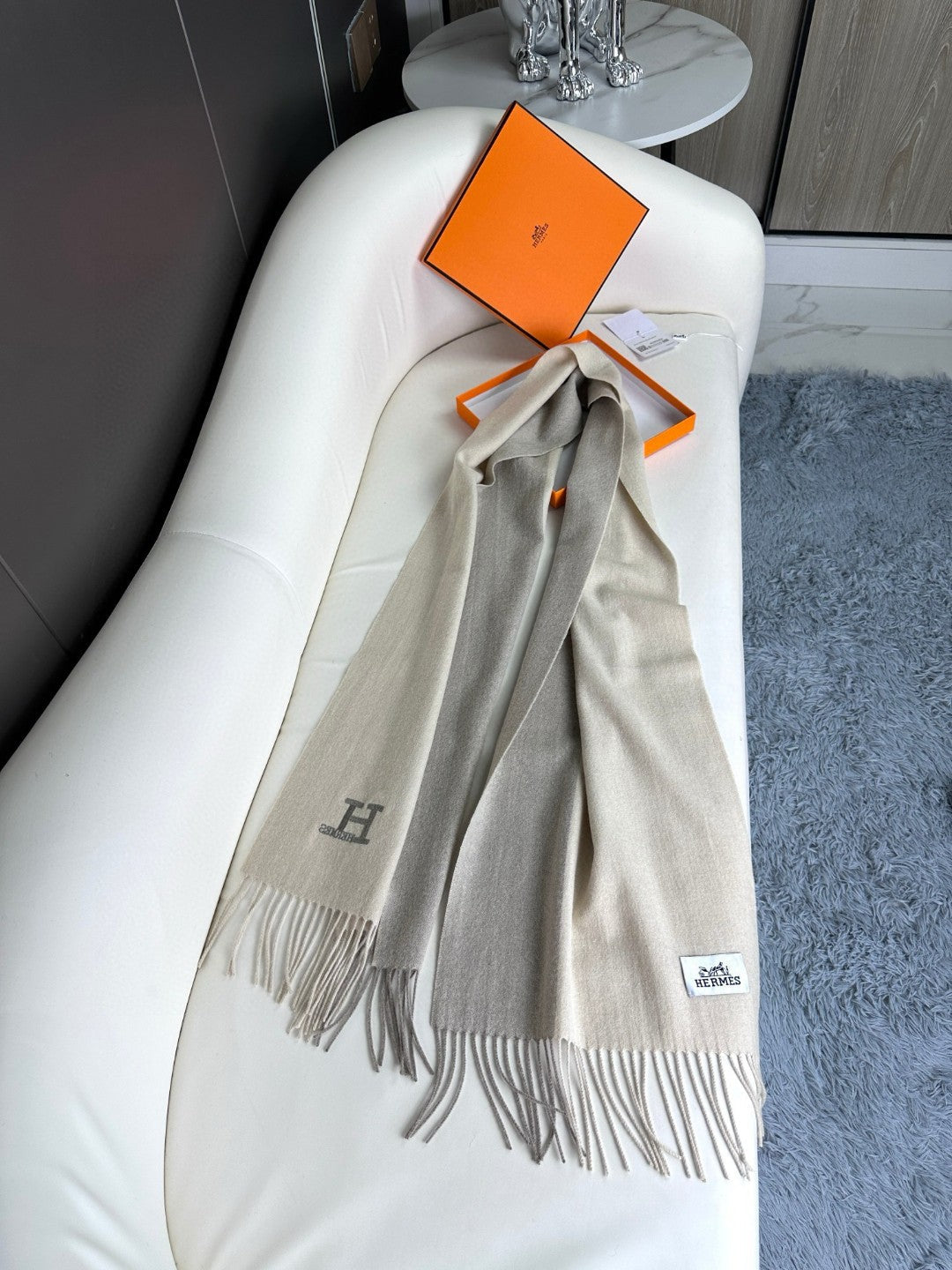 SCARF 190 CM IN ECRU TAN CASHMERE 364769