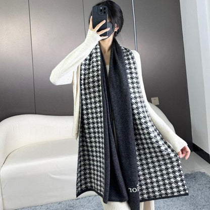 SCARF 190 CM IN BLACK MIX WHITE CARO CASHMERE 388127