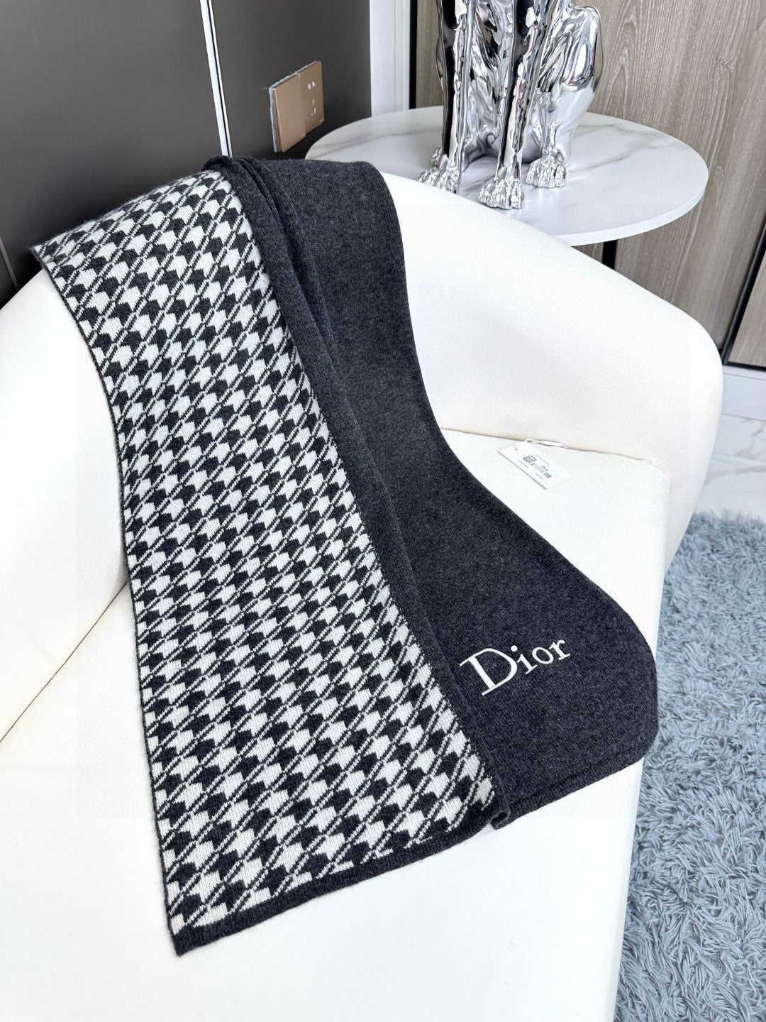 SCARF 190 CM IN BLACK MIX WHITE CARO CASHMERE 388127