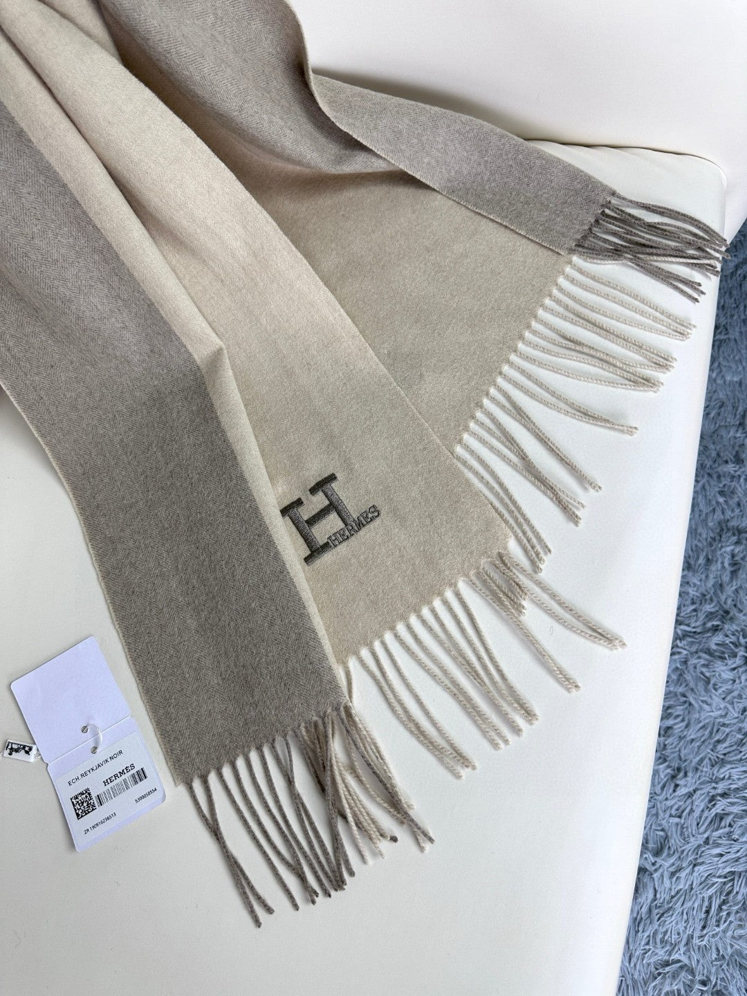 SCARF 190 CM IN WHITE MIX OAT TAN CASHMERE