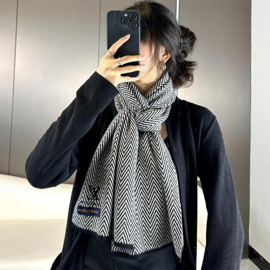 SCARF 180 CM IN BLACK MIX WHITE CASHMERE 393155