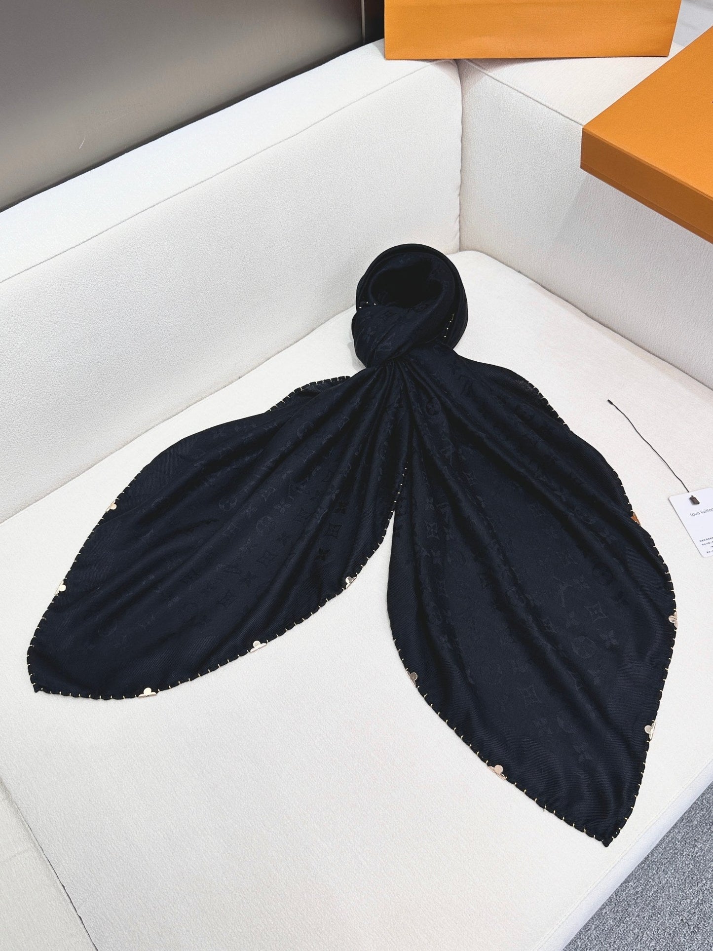 EVERMORE SCARF 140 CM IN BLACK SILK AND WOOL 393156