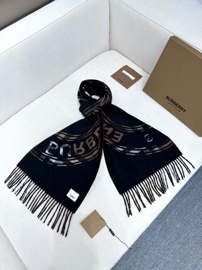 SCARF 180 CM IN BLACK AND RUSSET BROWN CASHMERE 407241