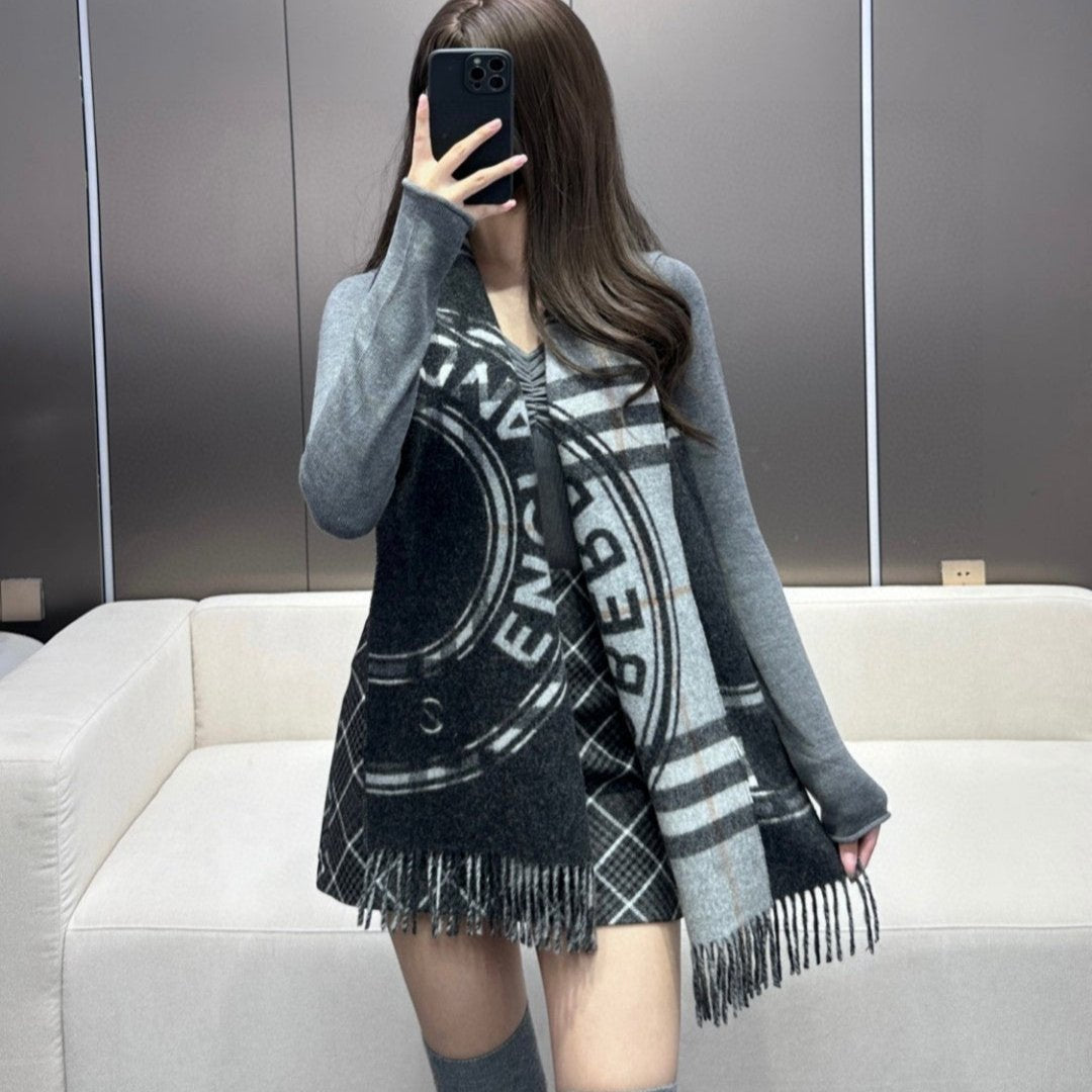 SCARF 180 CM IN BLACK AND LIGHT GRAY CASHMERE  407242