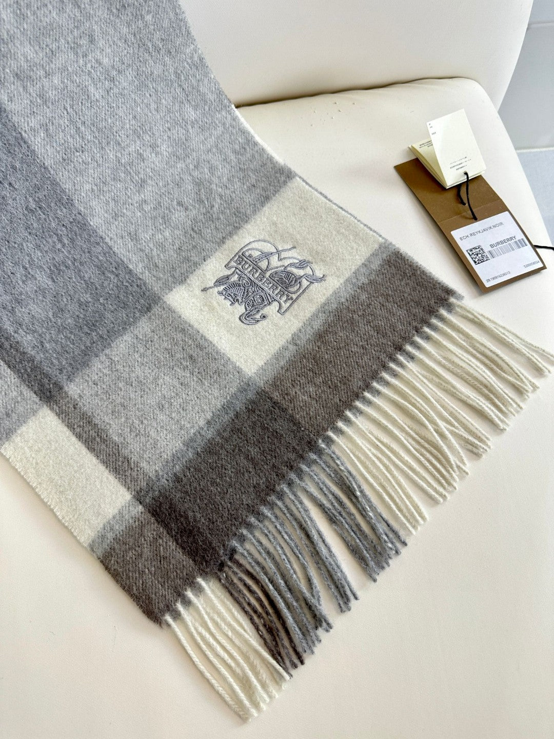 SCARF 180 CM IN SMOKE GRAY MIX WHITE CASHMERE 408504