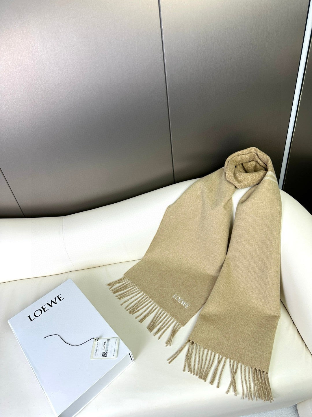 ANAGRAM SCARF 182 CM IN SAND BEIGE WOOL AND CASHMERE 408525