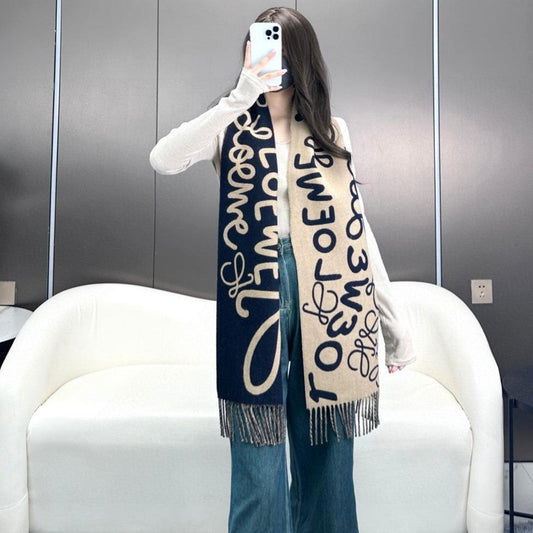 ANAGRAM SCARF 180 CM IN BLACK MIX CAMEL BEIGE WOOL AND CASHMERE 410167