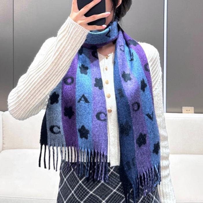 STARS AND STRIPES PRINT SCARF 183 CM IN BLACK AND COLORFUL COTTON WOOL 410184