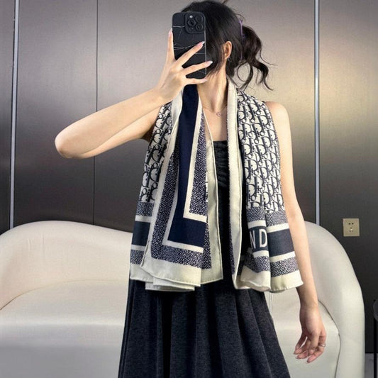 MONOGRAM SQUARE SCARF 140 CM IN BLACK MIX WHITE  CASHMERE AND SILK 413742