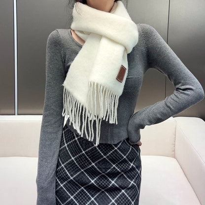 SCARF 185 CM IN WHITE MOHAIR AND WOOL 413753