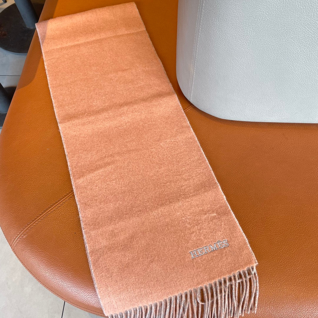 DOUBLE-FACE STOLE SCARF 180 CM IN PALE ORANGE MIX DOLPHIN GRAY CASHMERE 394460