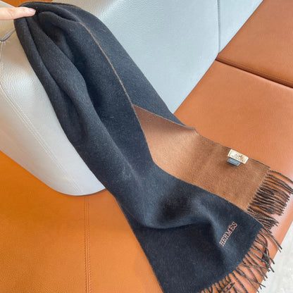 DOUBLE-FACE STOLE SCARF IN BLACK MIX ALLOY ORANGE CASHMERE 394461