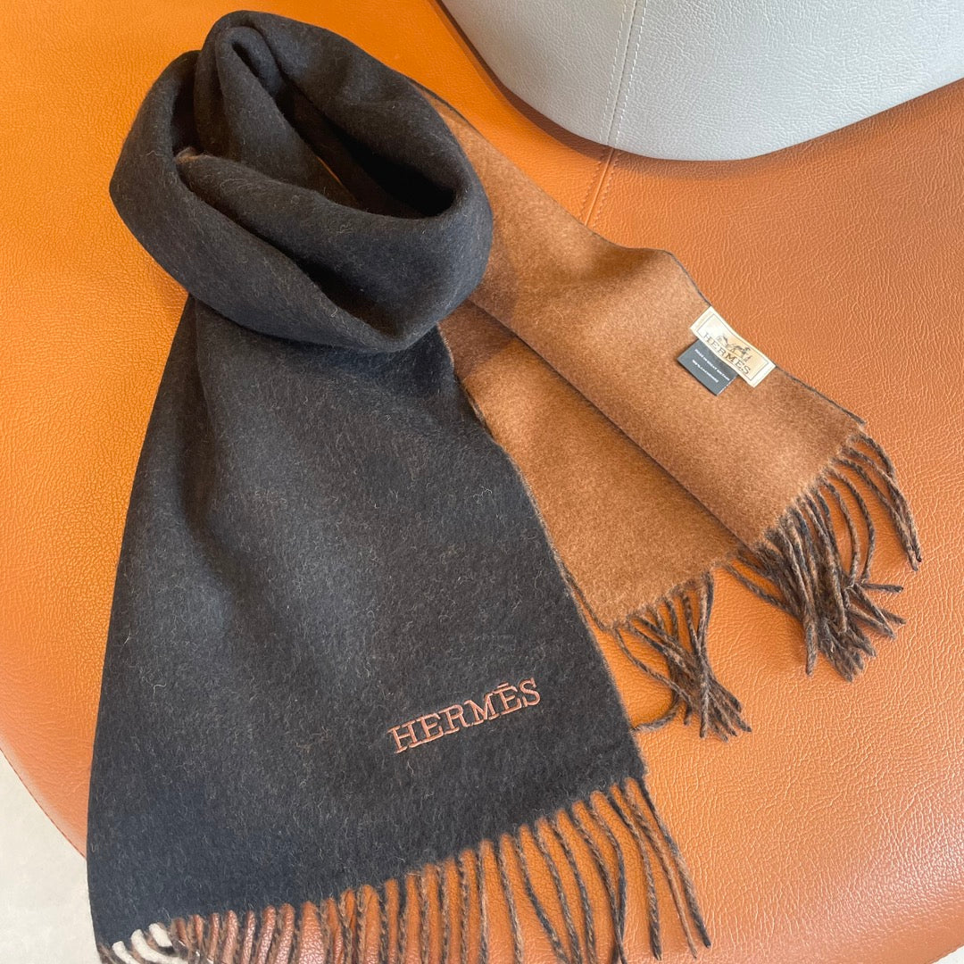 DOUBLE-FACE STOLE SCARF IN BLACK MIX ALLOY ORANGE CASHMERE 394461