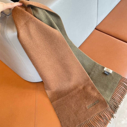 DOUBLE-FACE STOLE SCARF IN BURNT ORANGE MIX OLIVE GREEN CASHMERE 394462