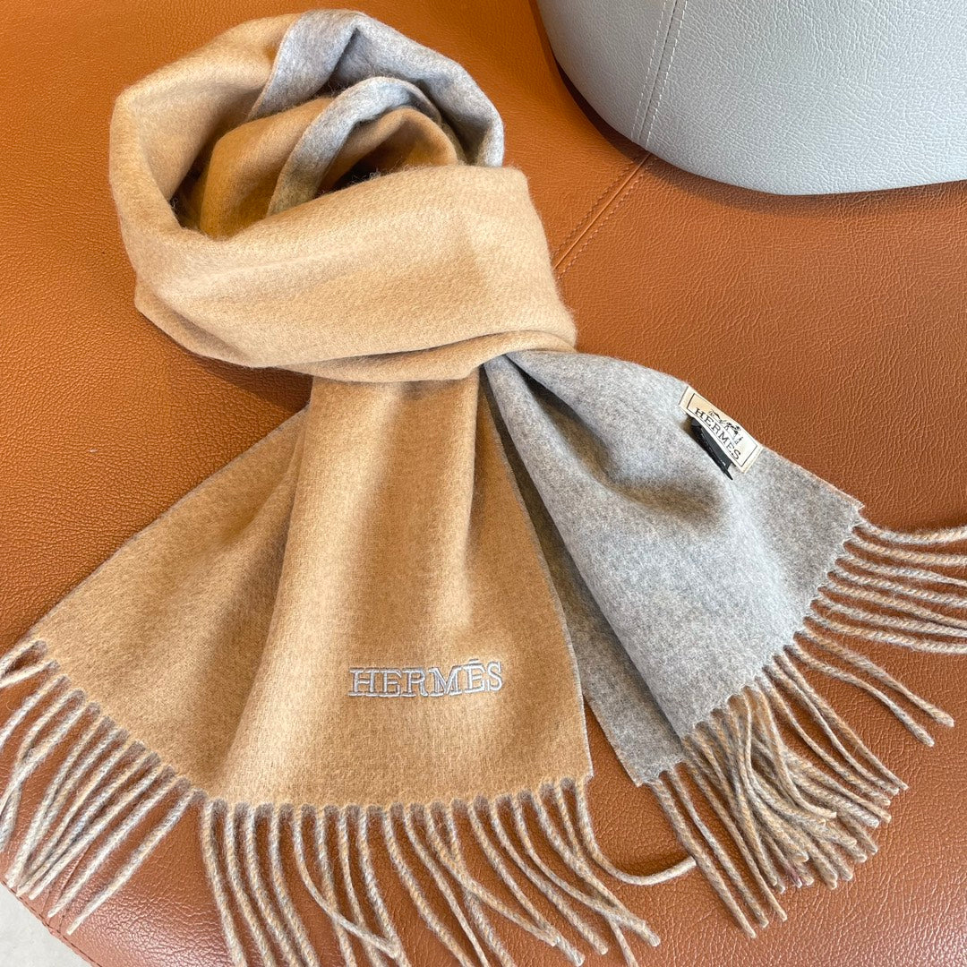 DOUBLE-FACE STOLE SCARF IN MACAROON TAN MIX PALE GRAY CASHMERE 394463