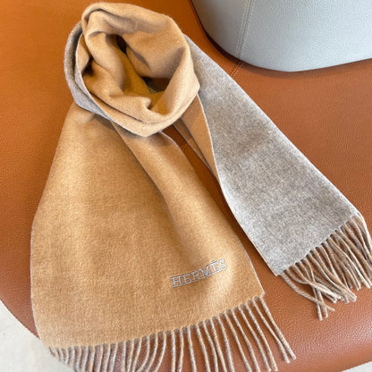 DOUBLE-FACE STOLE SCARF IN MACAROON TAN MIX PALE GRAY CASHMERE 394463