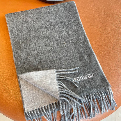 DOUBLE-FACE STOLE SCARF IN SMOKE GRAY MIX WHITE CASHMERE 394465