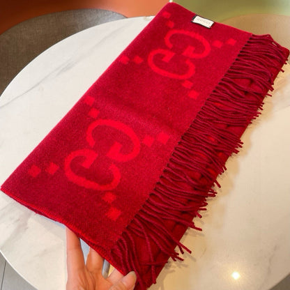 GG JACQUARD PATTERN KNIT SCARF 195 CM WITH TASSELS CHERRY RED 403746