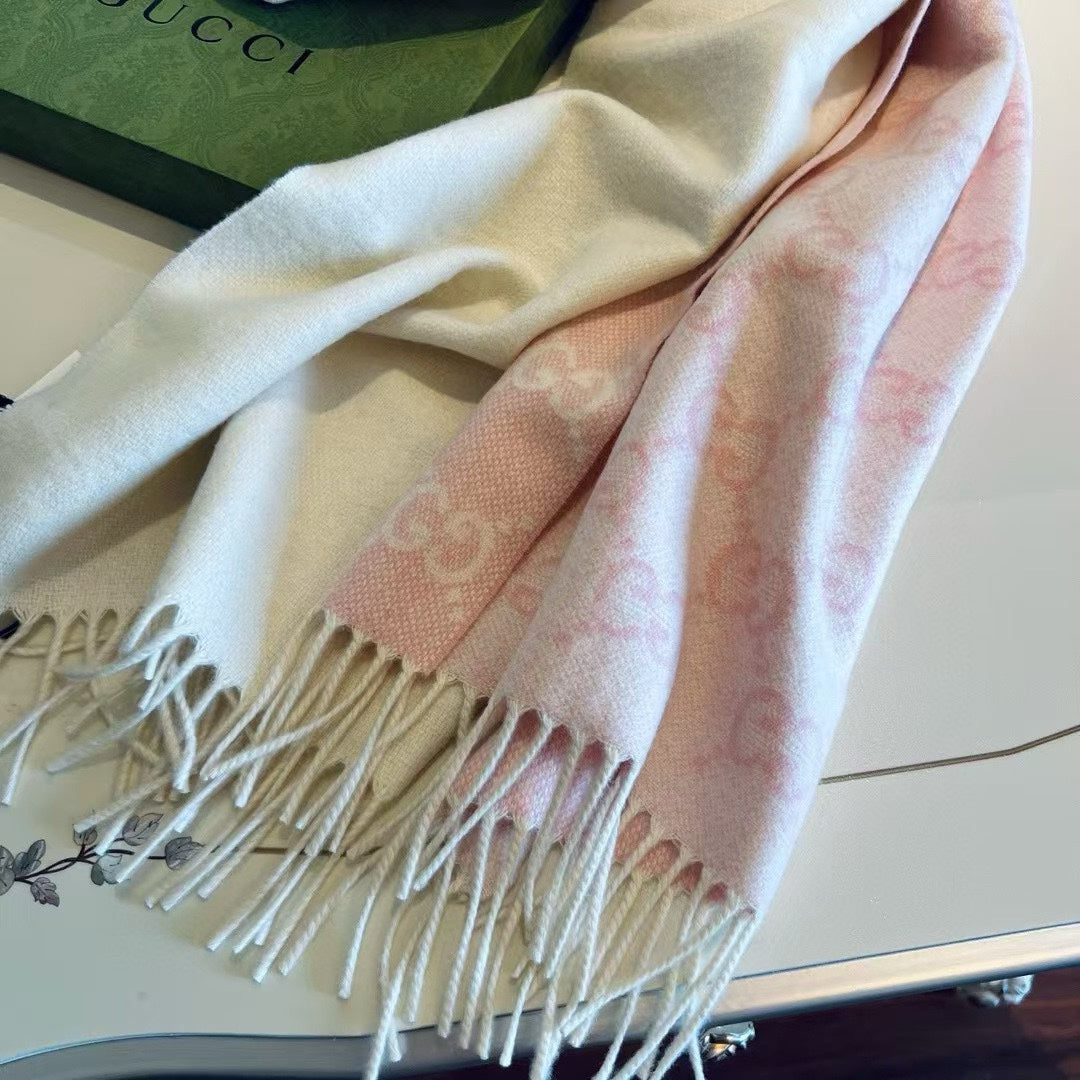 SCARF 200 CM LIGHT PINK AND IVORY GG CASHMERE JACQUARD 405134