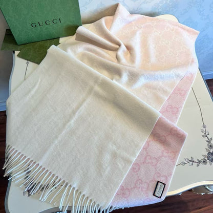 SCARF 200 CM LIGHT PINK AND IVORY GG CASHMERE JACQUARD 405134