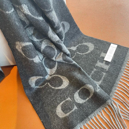 CLASSIC MONOGRAM LOGO WOOL SCARF 195 CM BLACK 413627