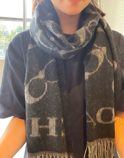 CLASSIC MONOGRAM LOGO WOOL SCARF 195 CM BLACK 413627