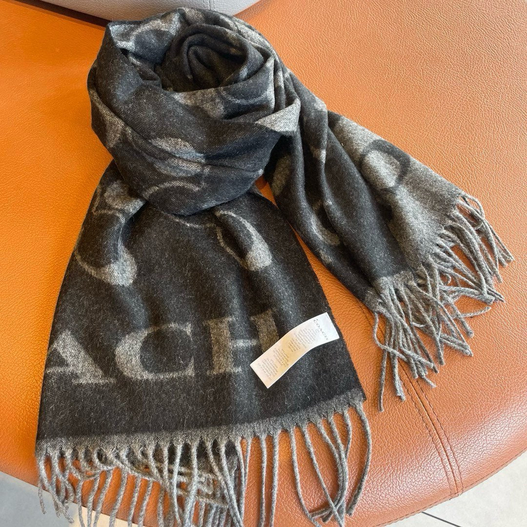 CLASSIC MONOGRAM LOGO WOOL SCARF 195 CM BLACK 413627